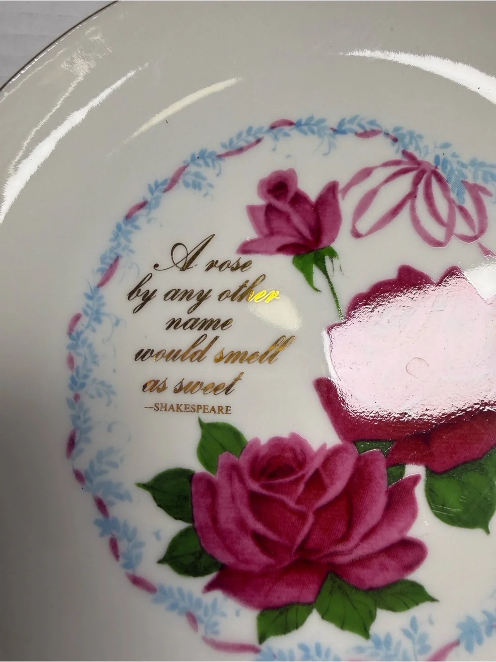 Decorative Rose-Print Porcelain Plate in Pink and Yellow lot of 3
